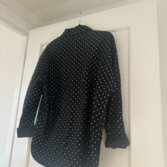 NWT Zara Button Up Shirt Black Denim Oversized Fit Rhinestone Appliques Allover - Picture 8 of 9